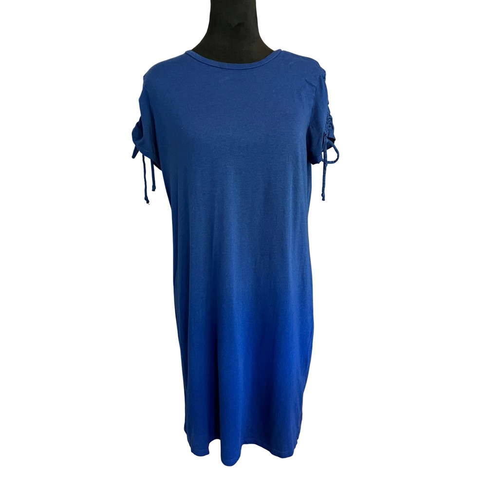 Michael Stars Knee Length T-Shirt Dress Ruched Sleeves womens Sapphire medium